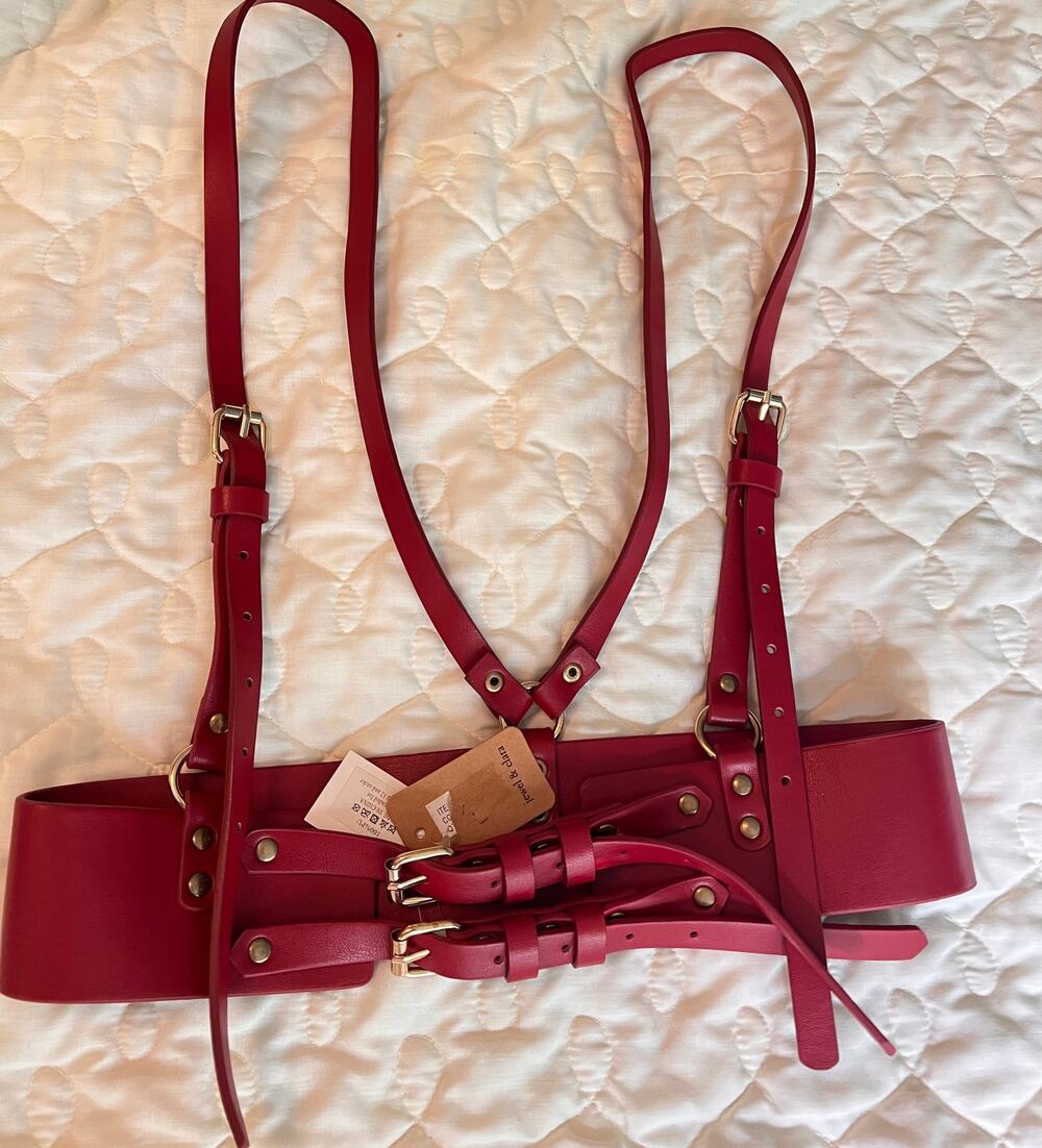 NWT Jewel & Clara red faux leather suspender harness belt adjustable body belt